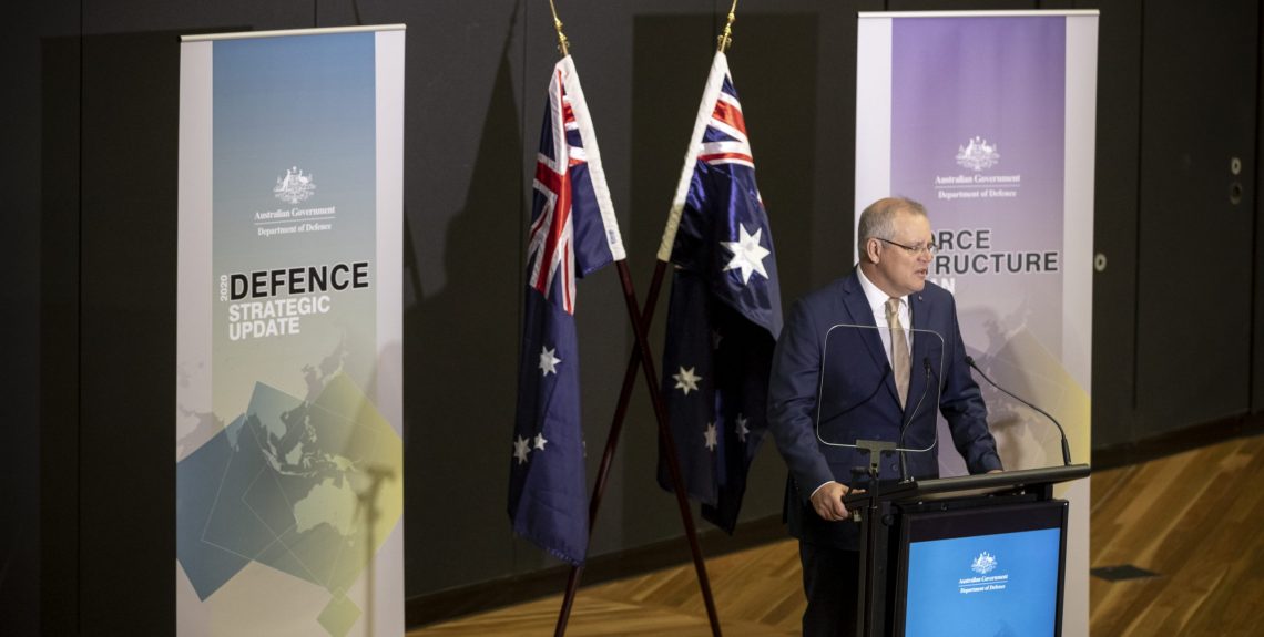 The Prime Minister of Australia, the Hon Scott Morrison, at the launch of the 2020 Defence Strategic Update and the 2020 Force Structure Plan at the Australian Defence Force Academy, Canberra. *** Local Caption *** The Prime Minister of Australia, the Hon Scott Morrison, and the Minister for Defence, Senator the Hon Linda Reynolds, launched the 2020 Defence Strategic Update and the 2020 Force Structure Plan at the Australian Defence Force Academy on 1 July 2020. The Defence Strategic Update sets out the Governments new defence strategy, which has three core objectives: to shape Australias strategic environment; deter actions against Australias interests; and respond with credible military force, when required. The Force Structure Plan sets out current and future Defence capability investments to ensure Australia can continue to deliver a potent, agile, affordable, and sustainable Defence Force in line with the Governments strategy.